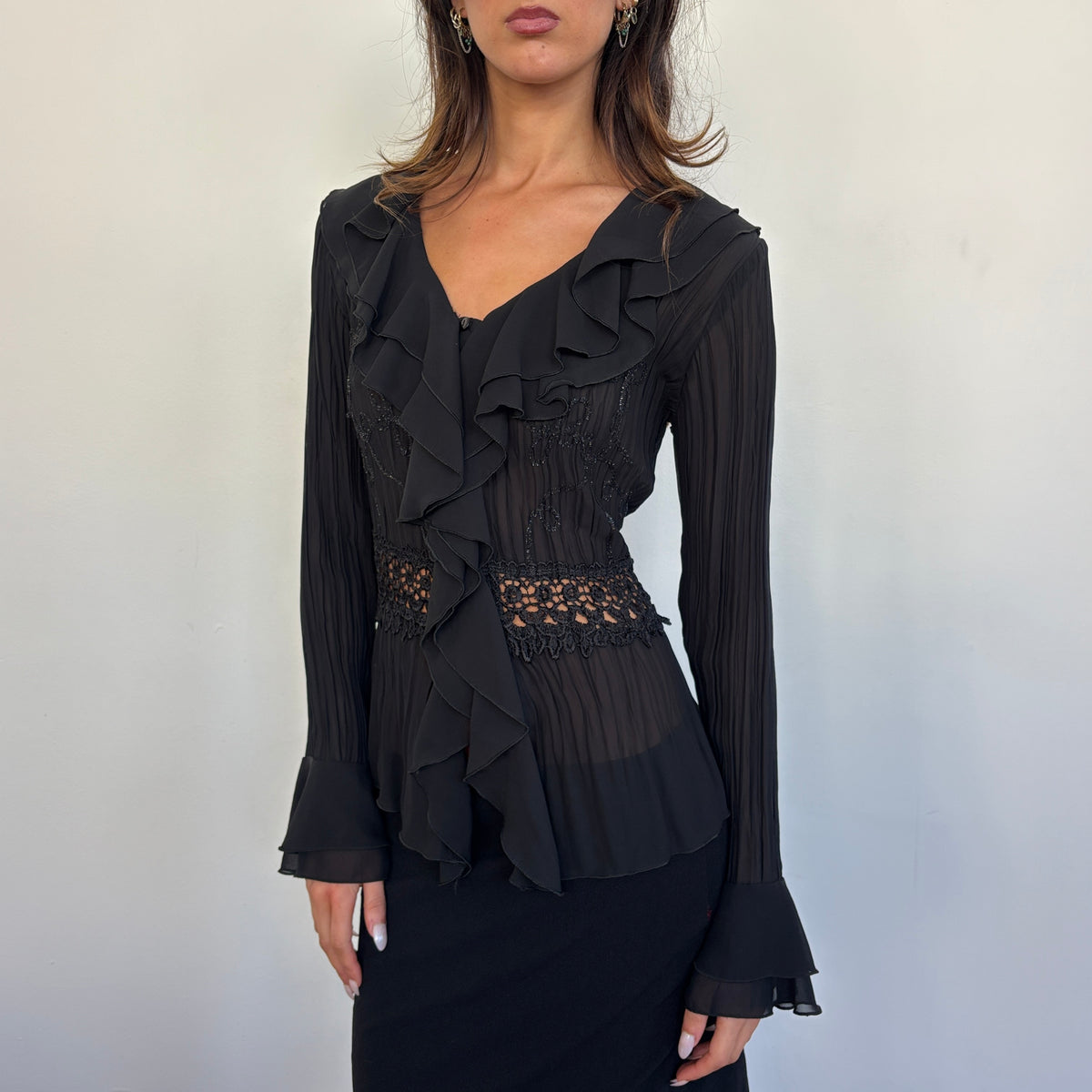 Silk ruffle top - S/M