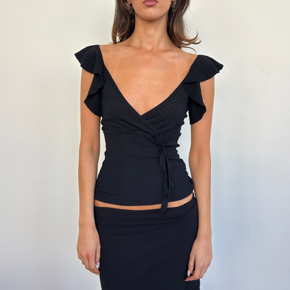 Italian black ruffle top - XS/S