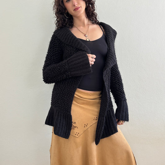 Black ruffle knit cardigan - S/M