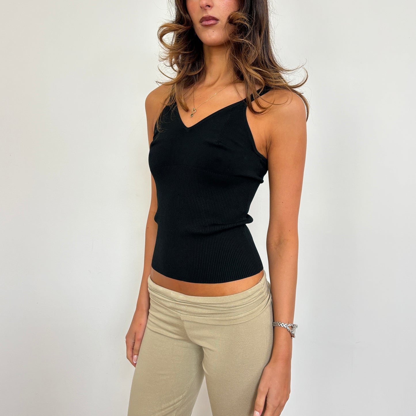 Italian black ribbed cami - XS/S