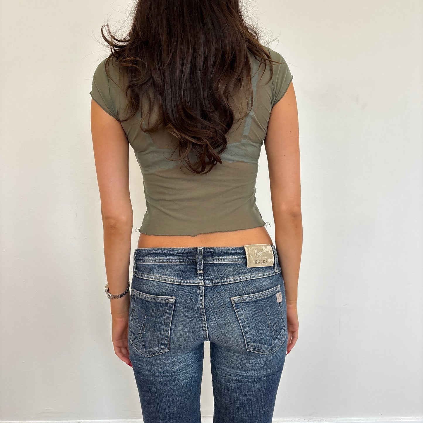 Khaki graphic mesh top - XS