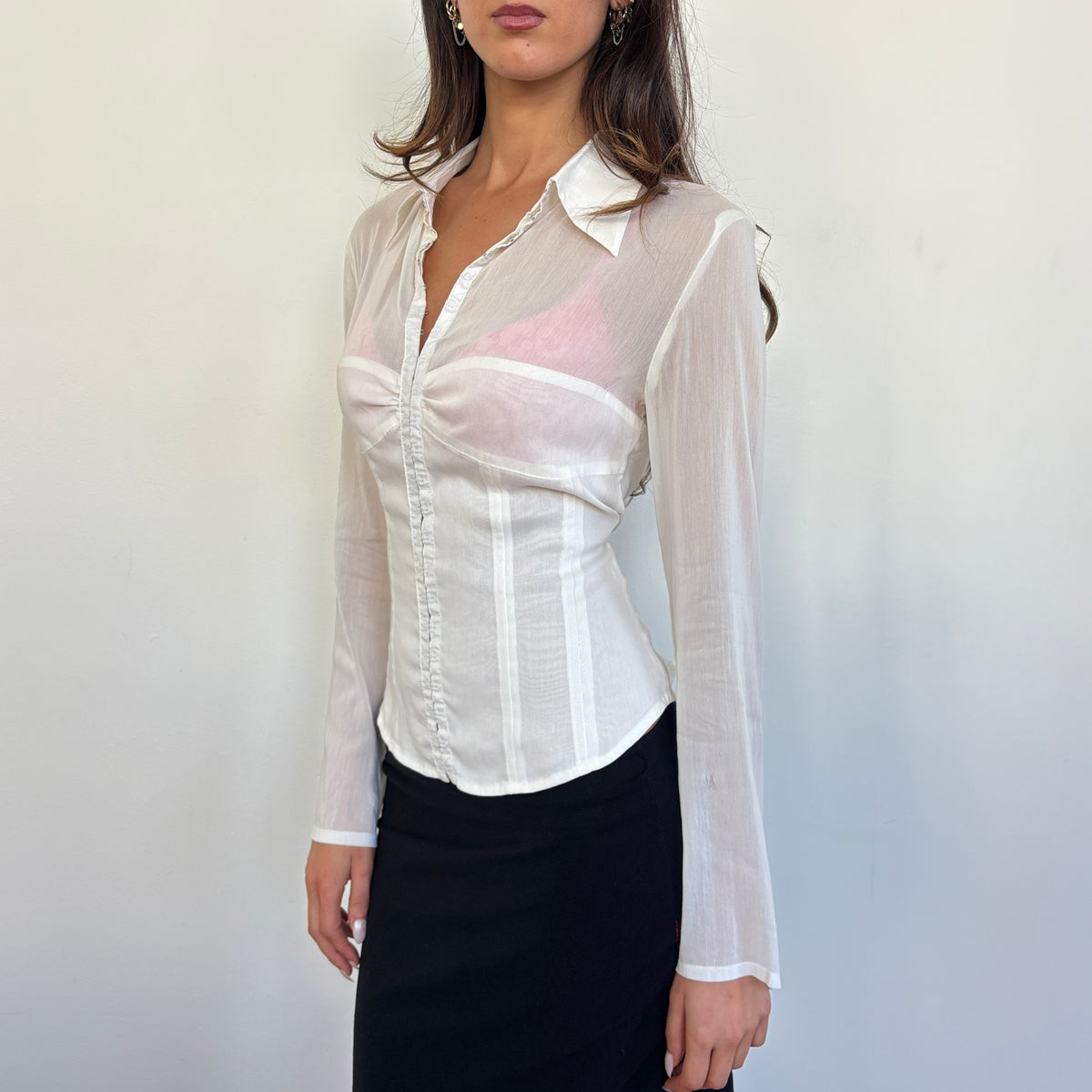 Sheer white hook and eye shirt - S