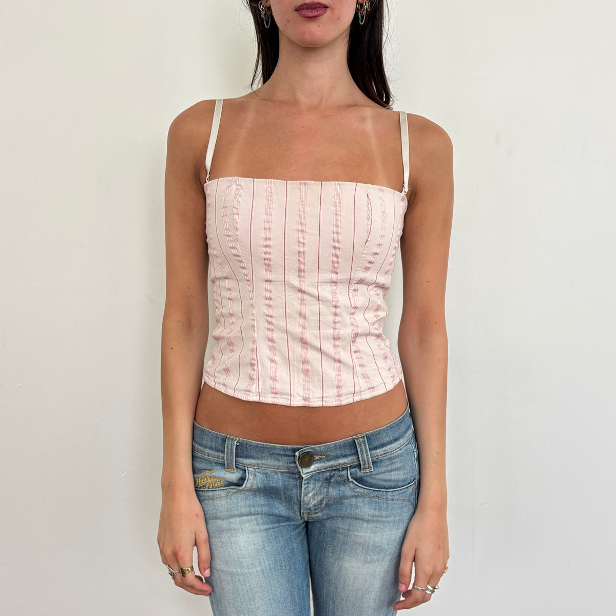 Striped pink corset top - S