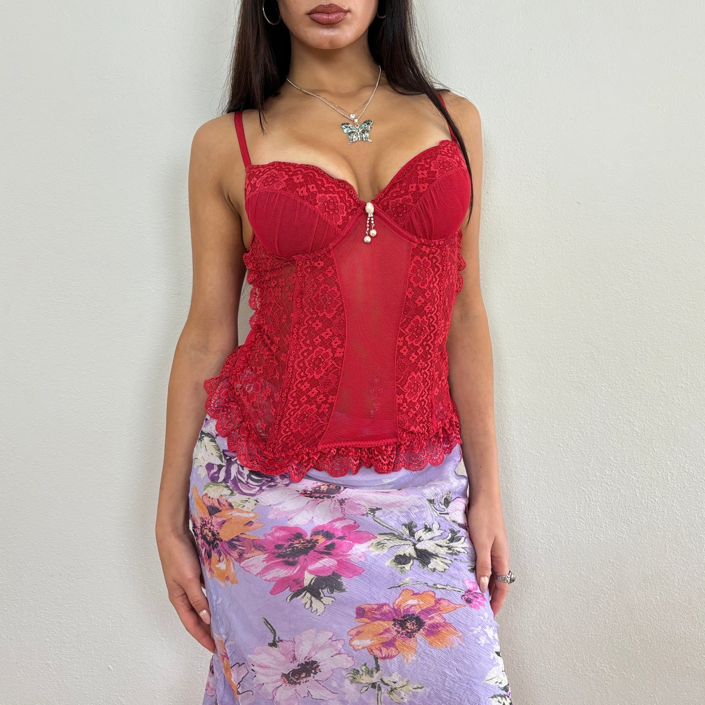 Red lace/mesh corset - S