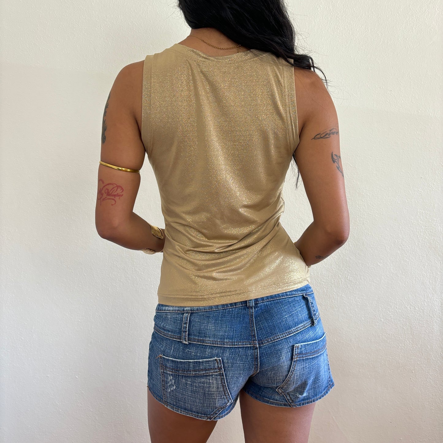 Wet look gold top - S