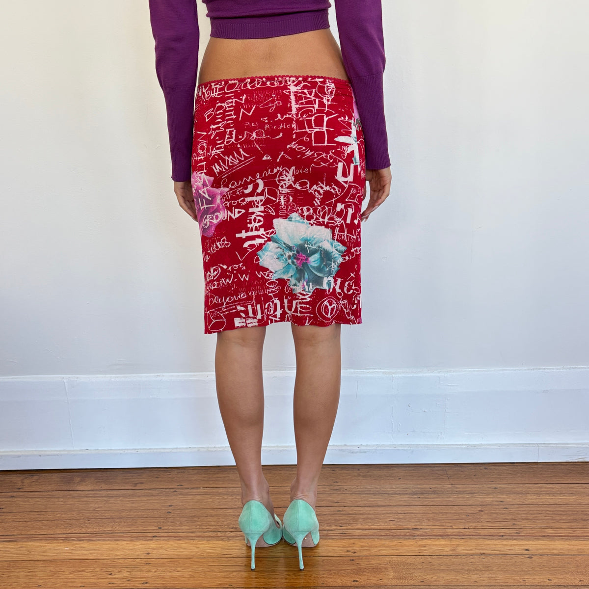 Graphic red midi skirt - XS/S