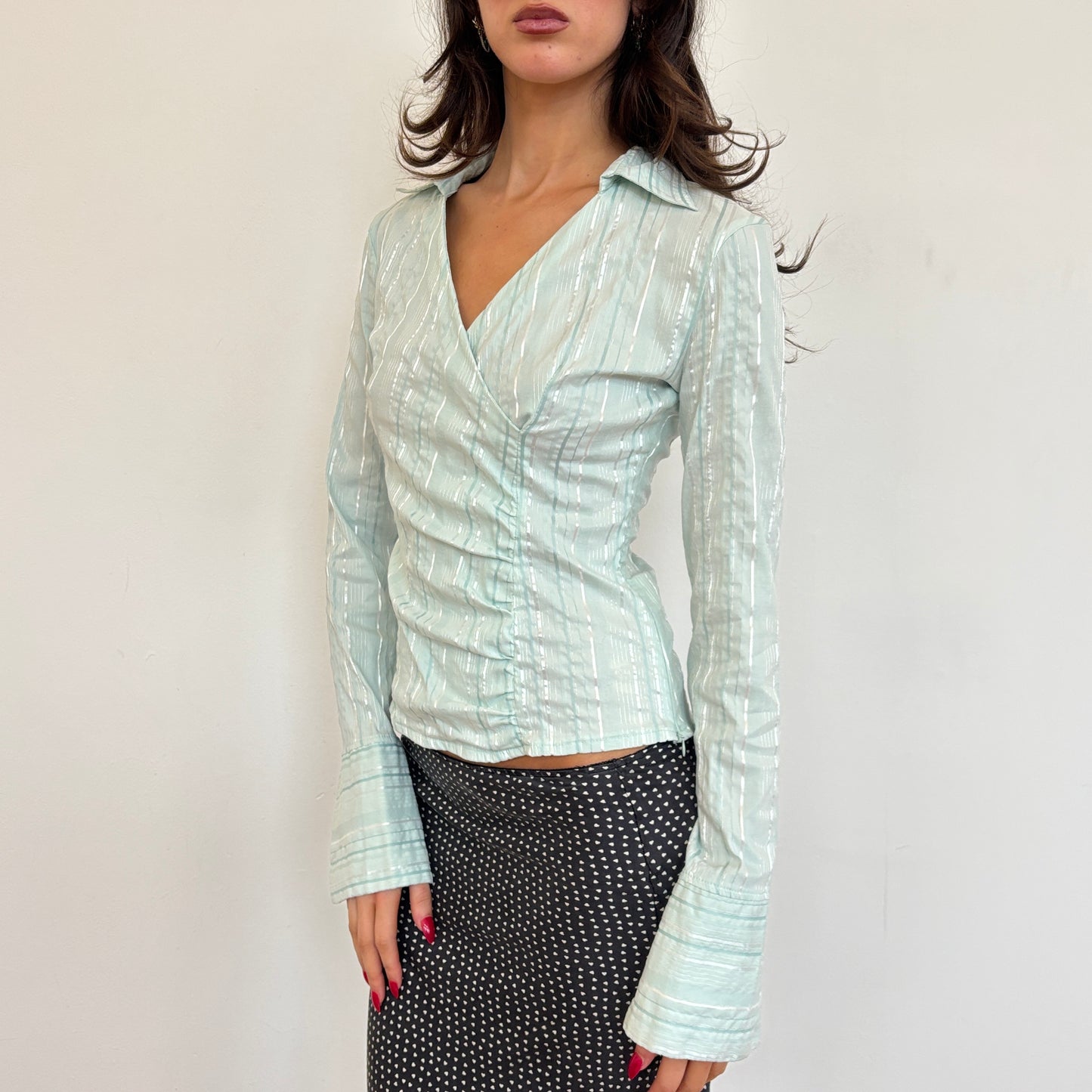 Mint ruched shirt - S