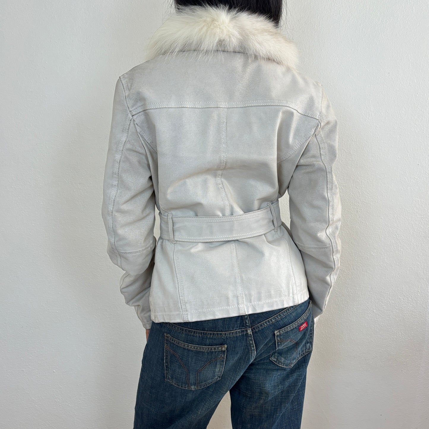 Italian leather jacket fur collar - M