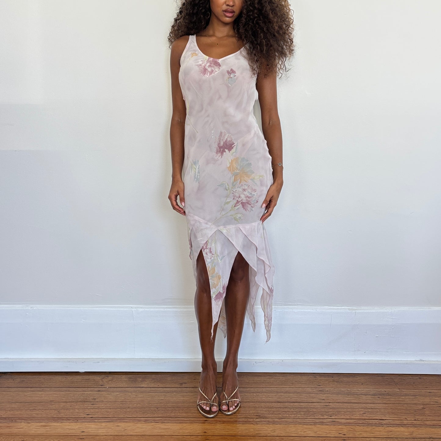 Italian floral asymmetric dress - S/M