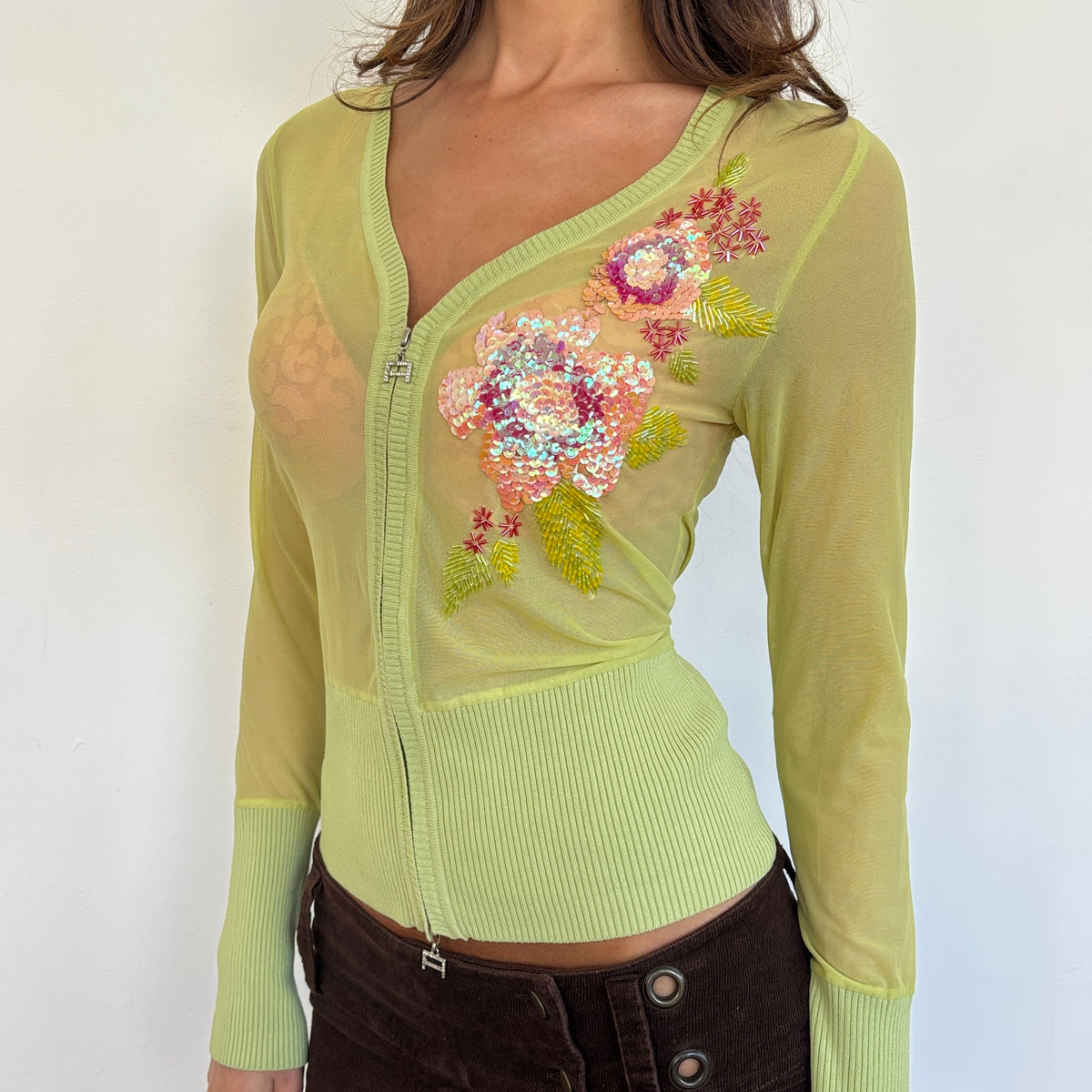 Artigli sequin mesh zip top - S