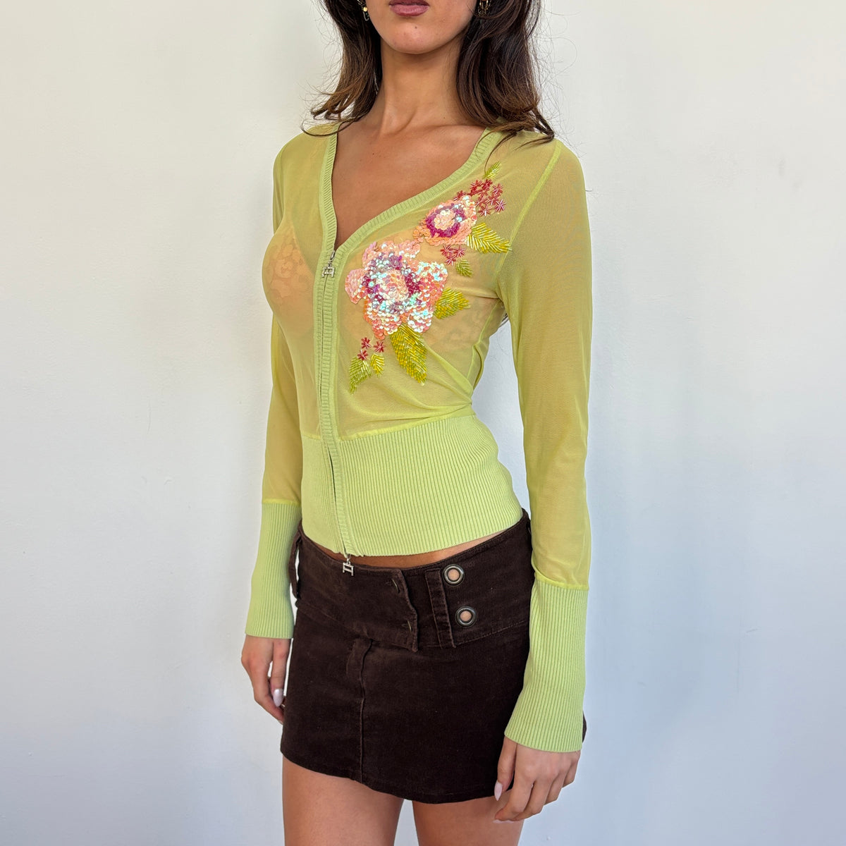 Artigli sequin mesh zip top - S