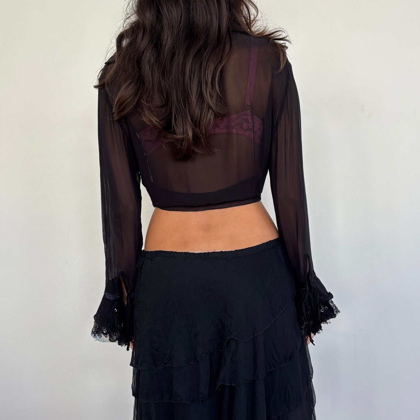 Sheer ruffle sleeve blouse - M
