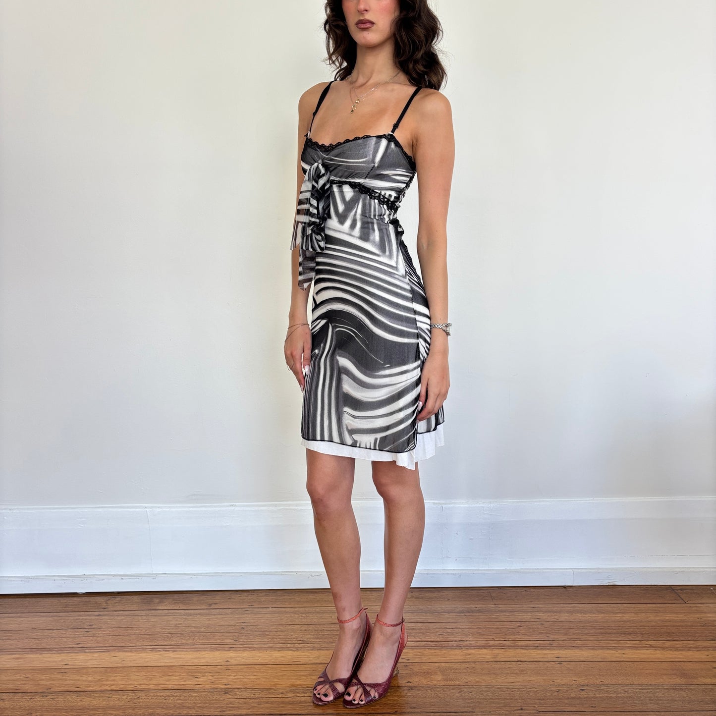 Italian graphic mesh midi dress - XS