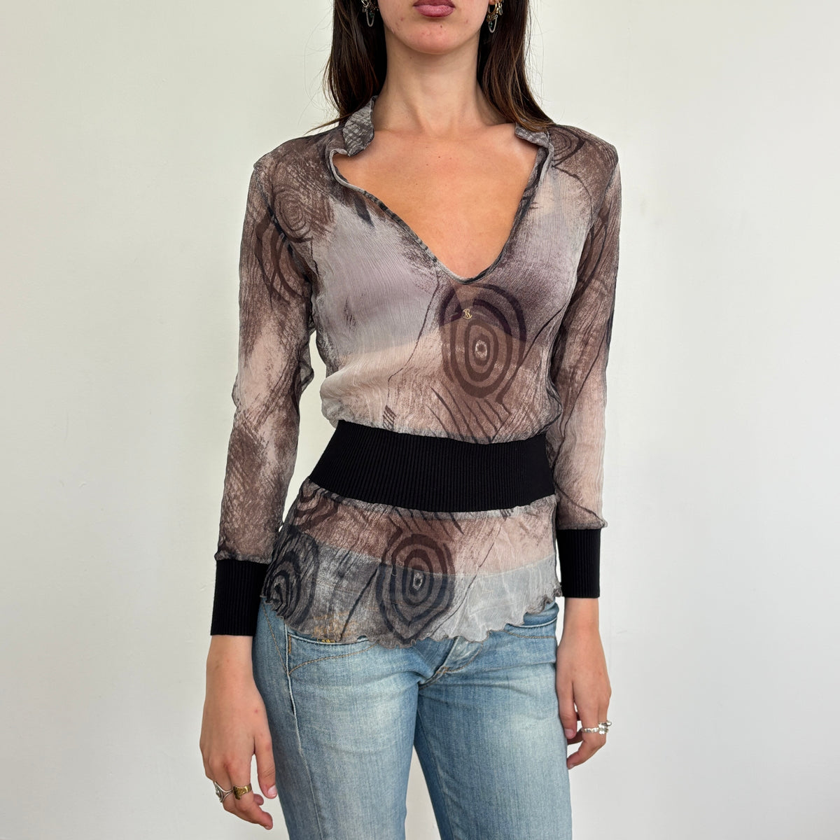 Italian silk graphic top - S