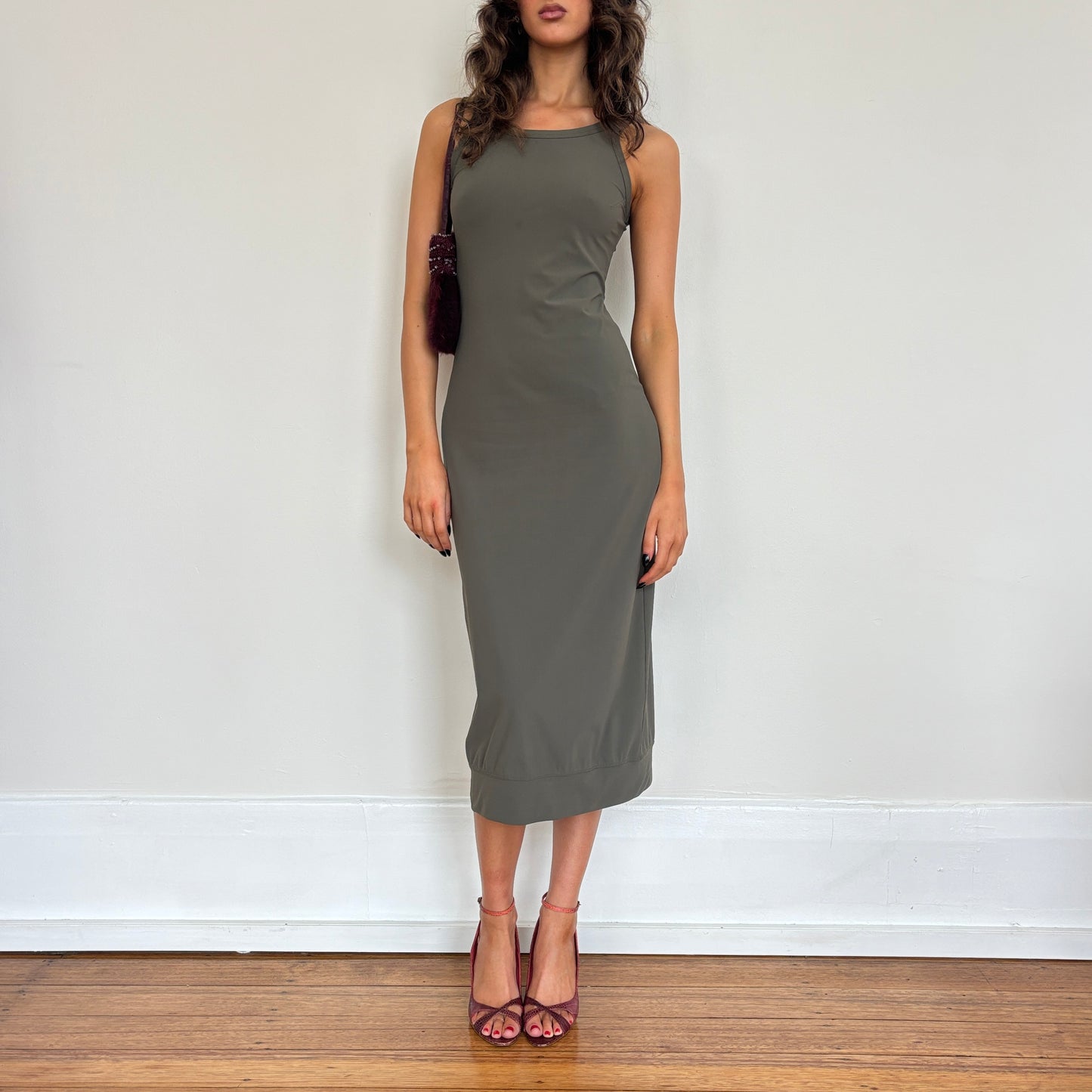 Italian khaki maxi dress - S