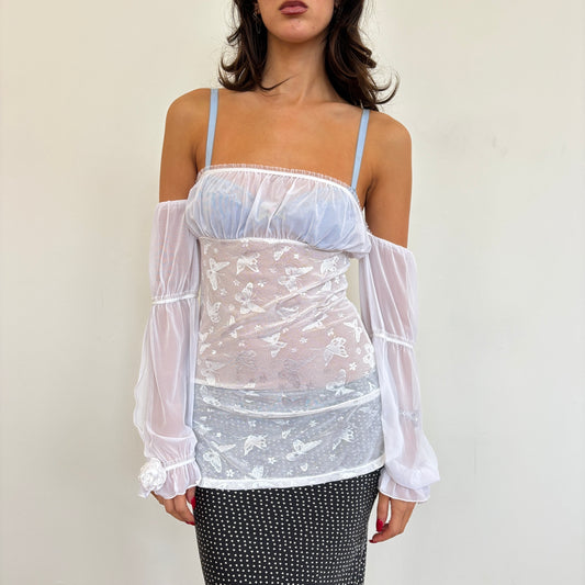 White ruched mesh top - XS/S