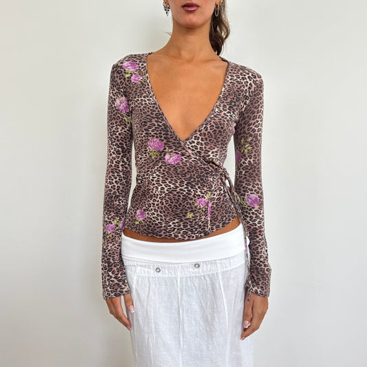 Italian leopard wrap top - S/M