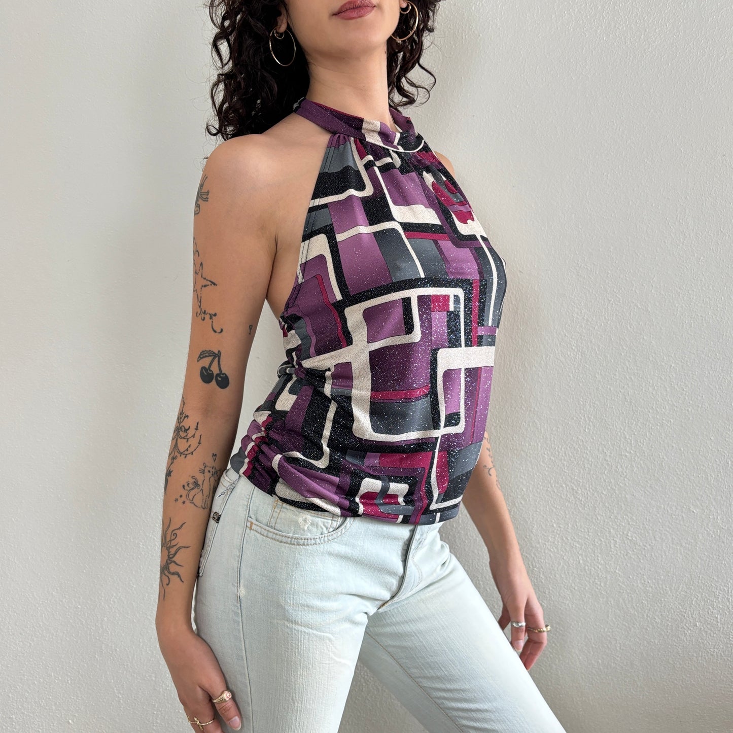 Graphic sparkly top - M