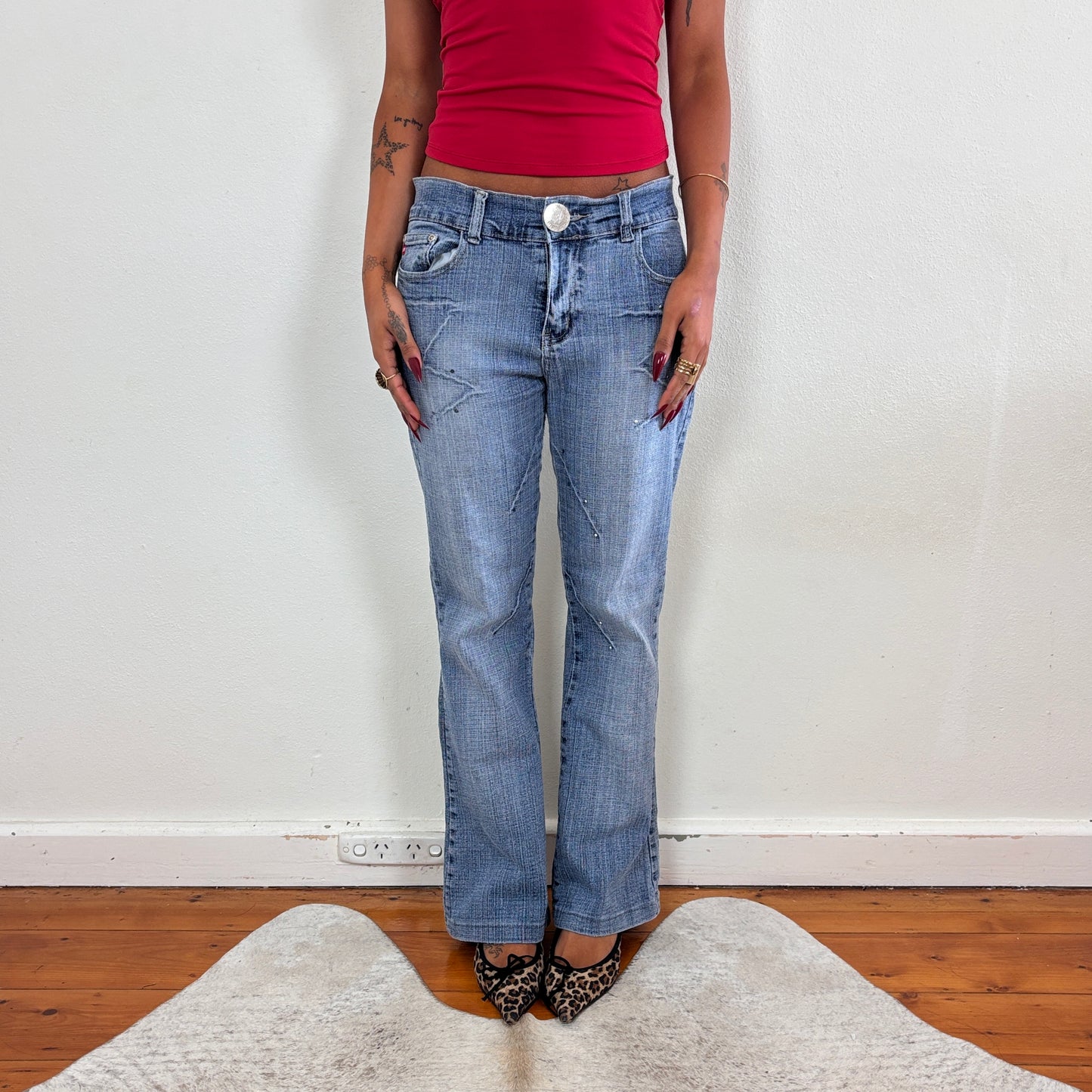 Diamanté detail jeans - S