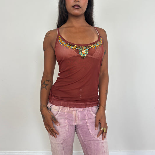 Jewelled mesh cami - M