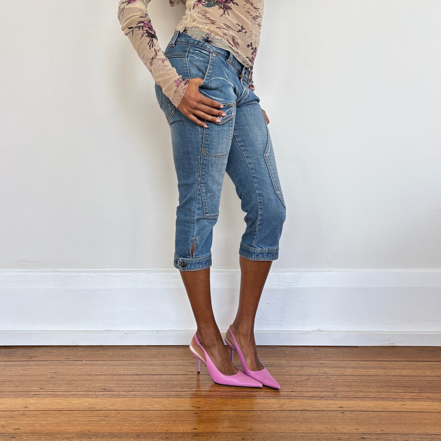 Low rise denim capris - XS