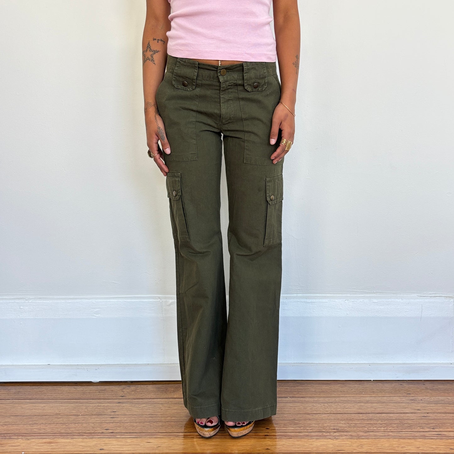 Khaki cargo flared pants - XS
