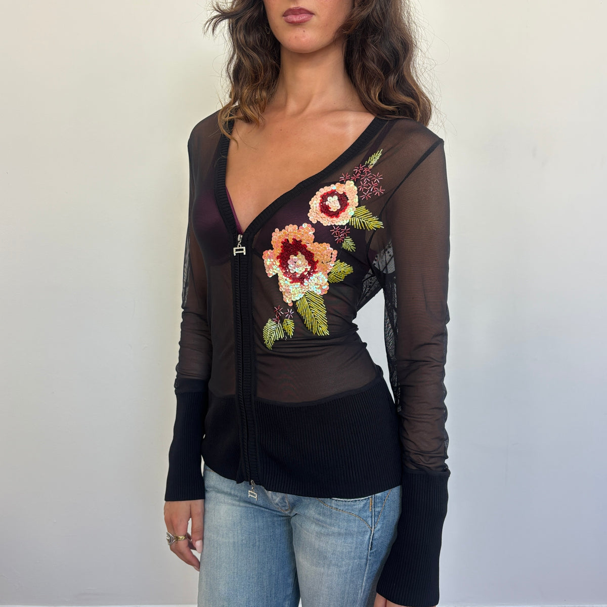 Italian sequin mesh zip up - M/L