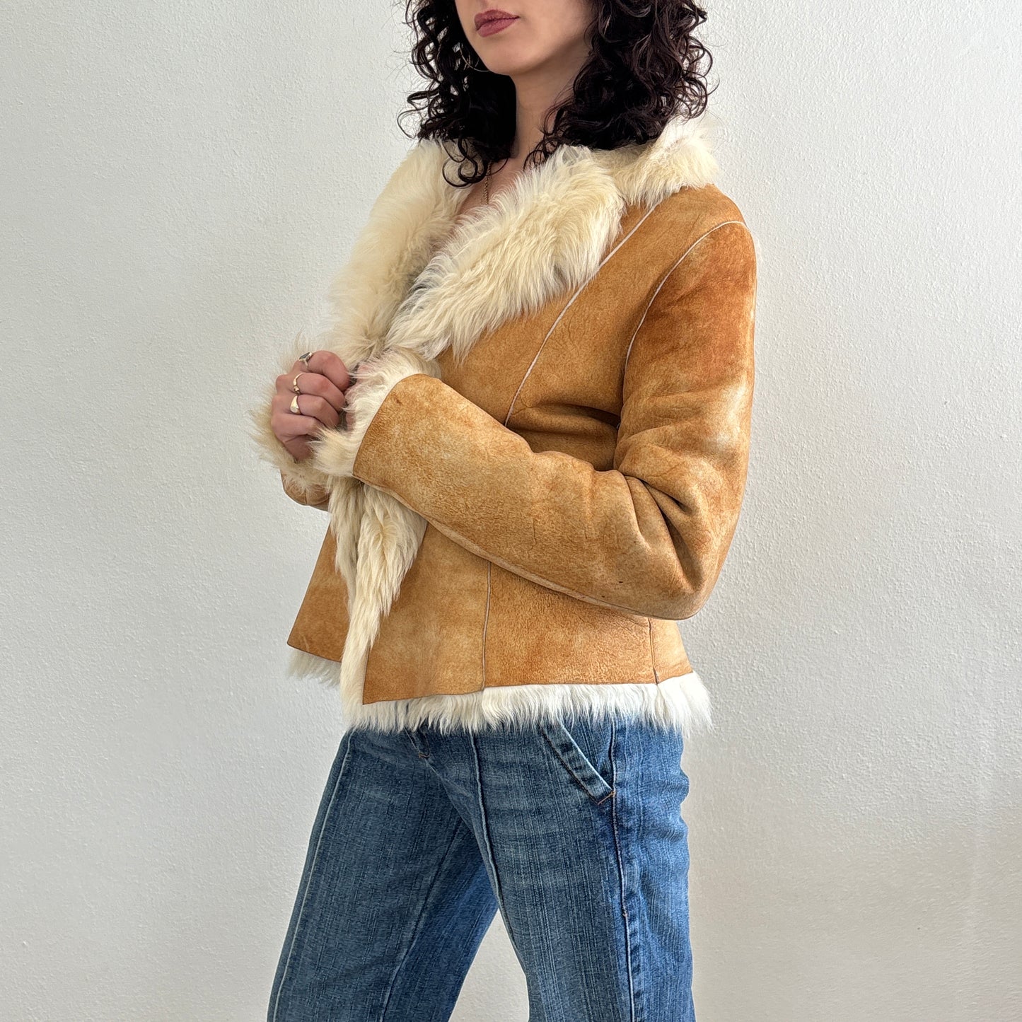 Beige shearling coat - S