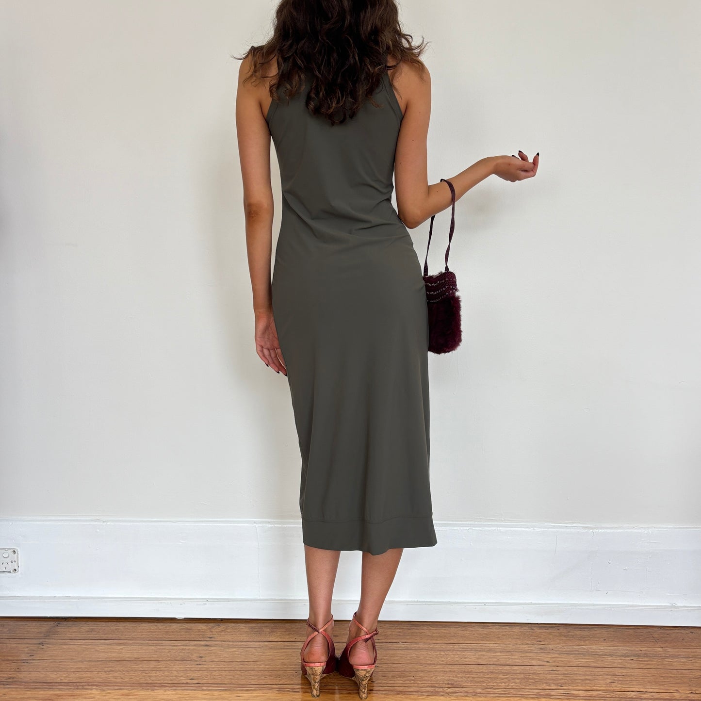 Italian khaki maxi dress - S