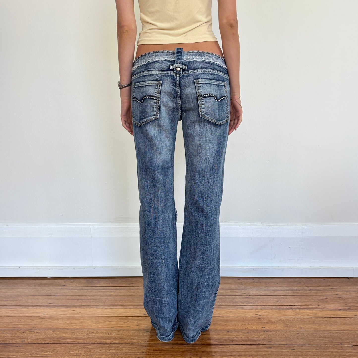 Lace detail flared jeans - M