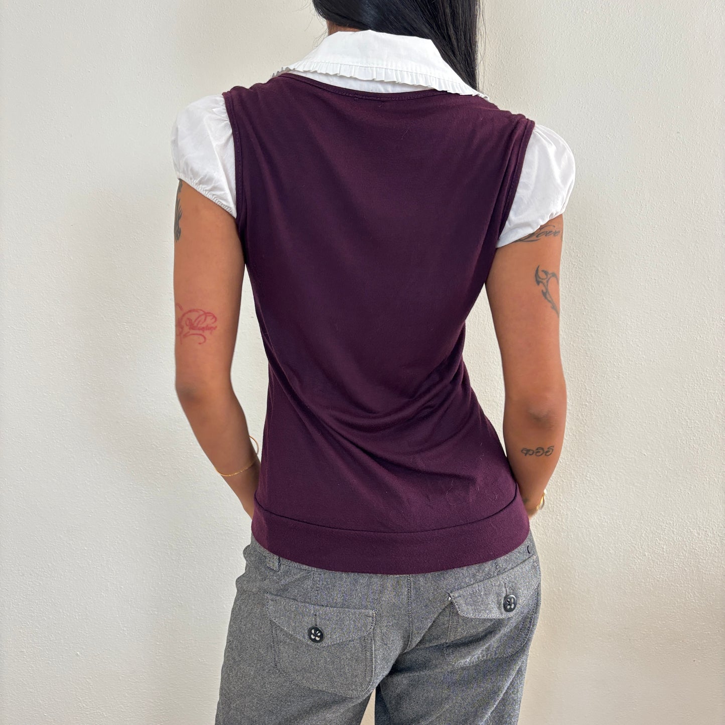 Burgundy layered top - S