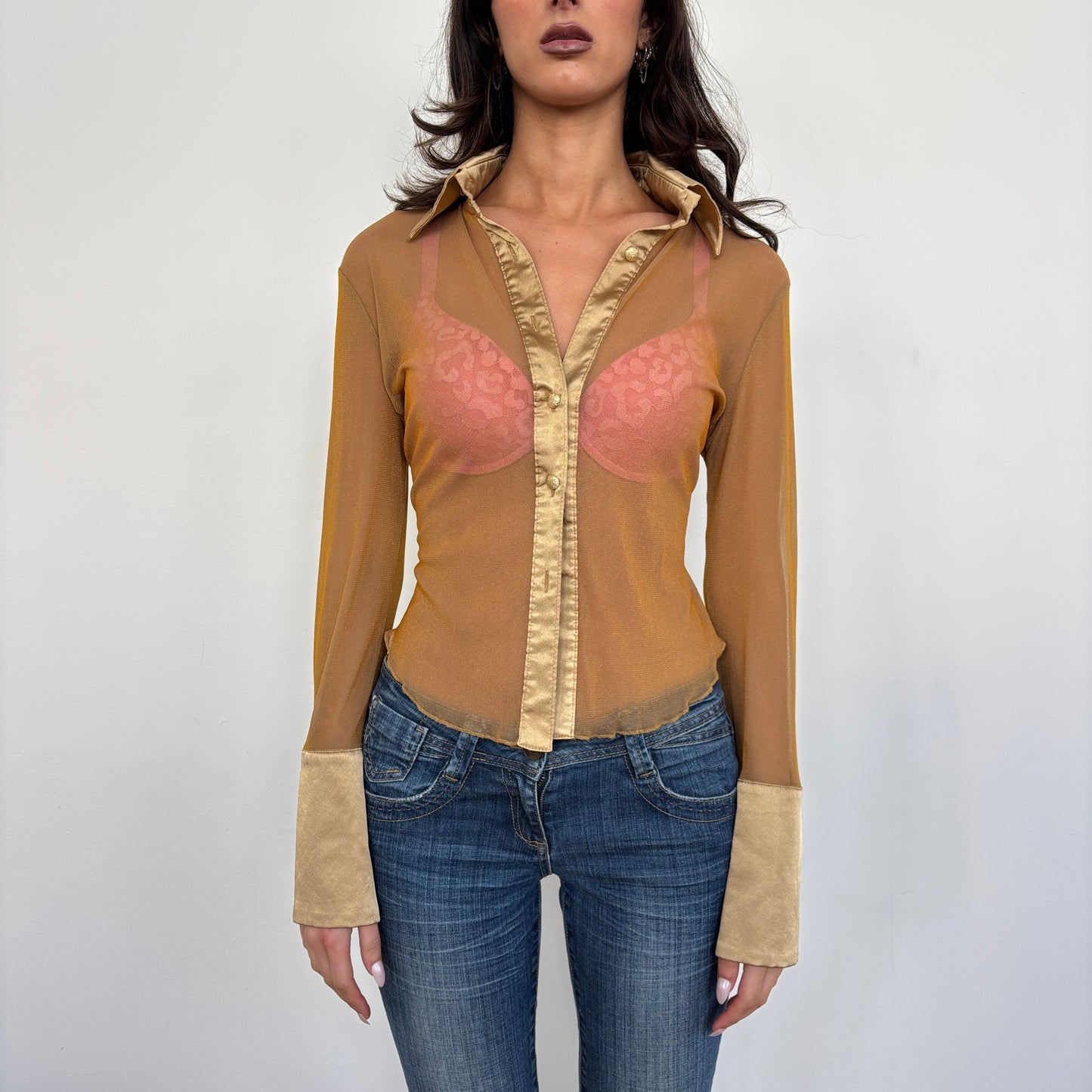 Italian gold mesh shirt - M