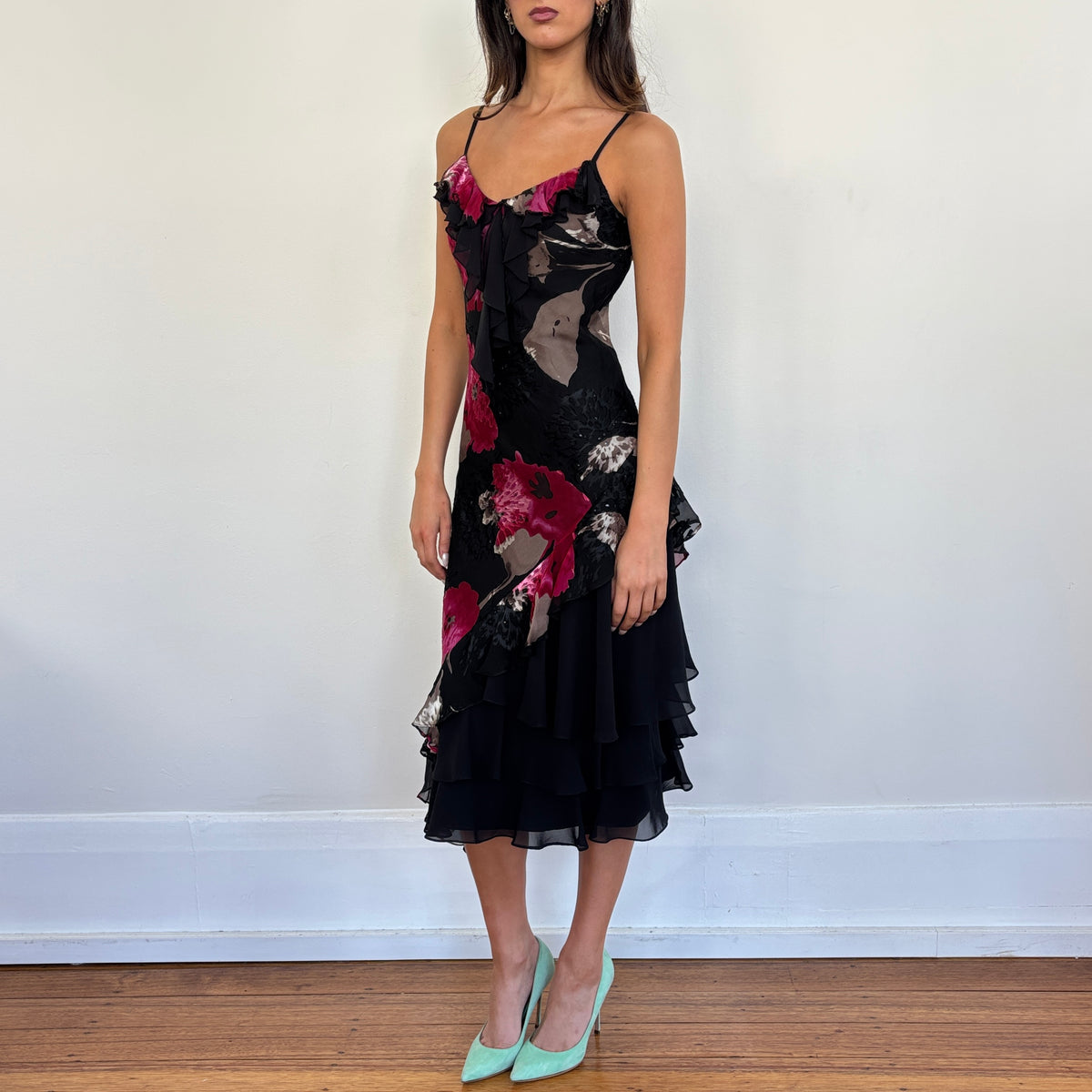Floral ruffle dress - S