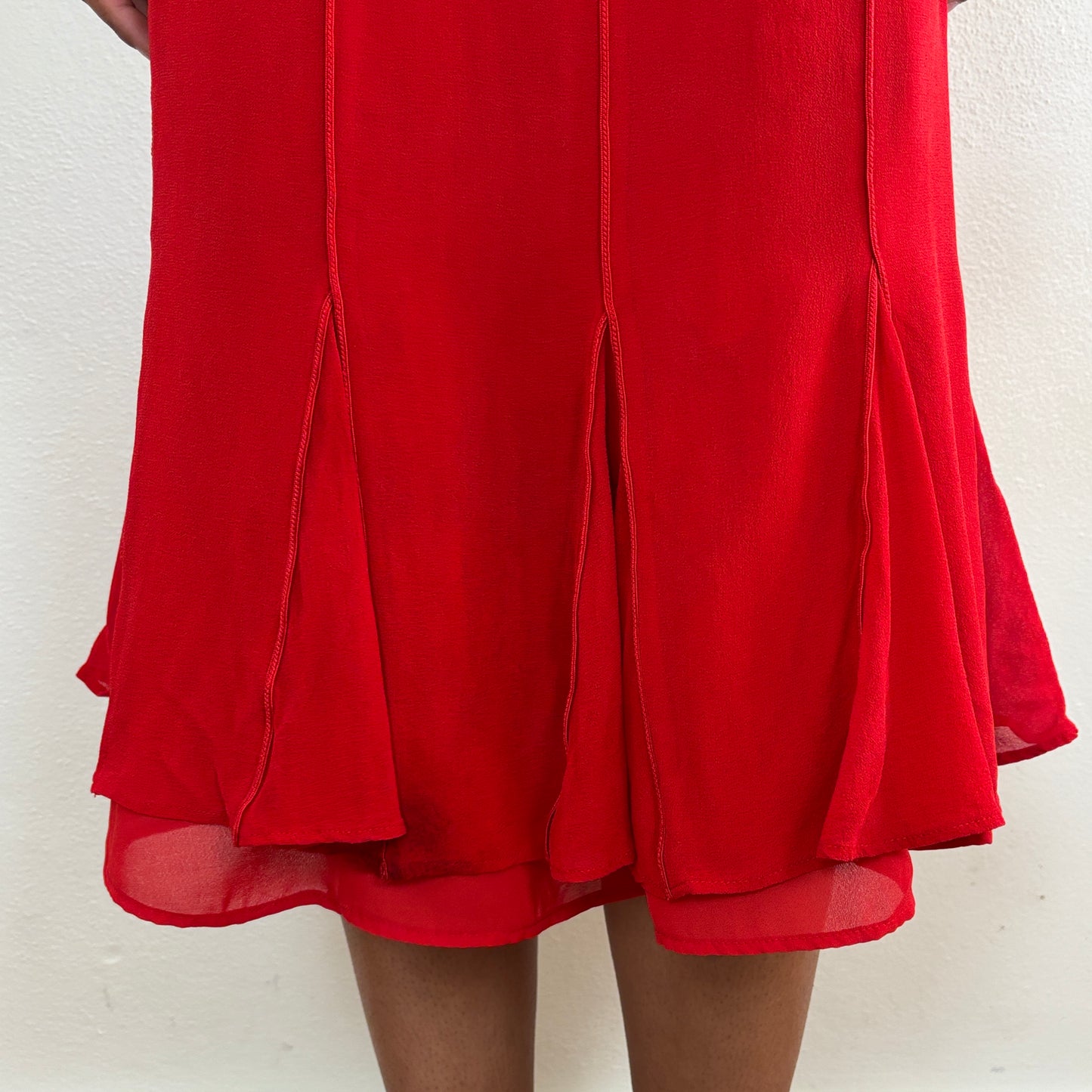100% silk red midi skirt - XS