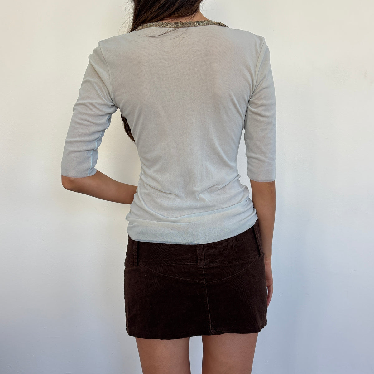 Italian blue sequin detail mesh top - S/M
