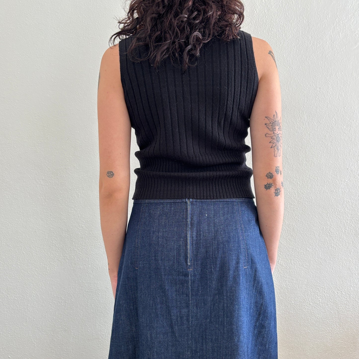 Wool knit black top - S