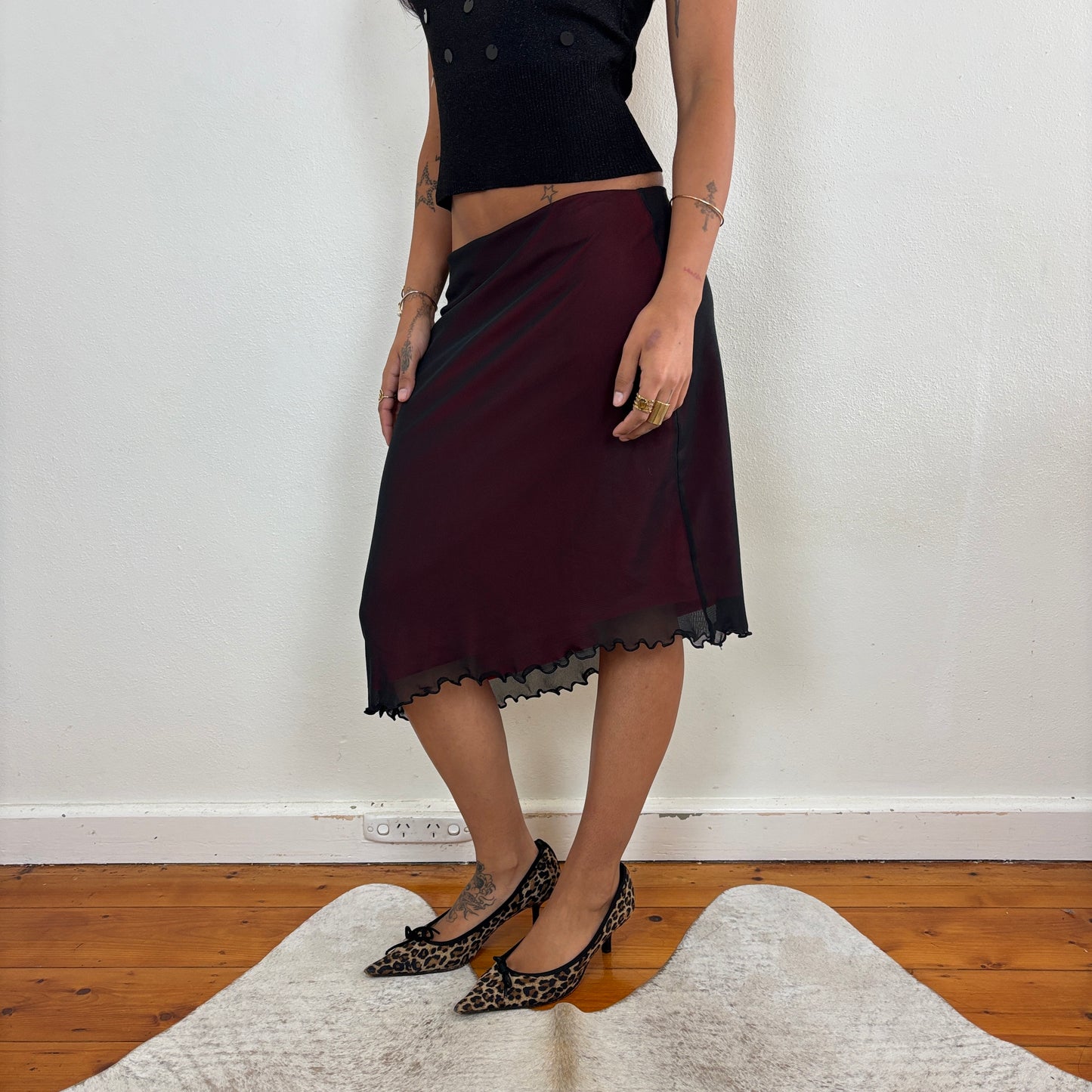 Asymmetric mesh midi skirt - XS/S