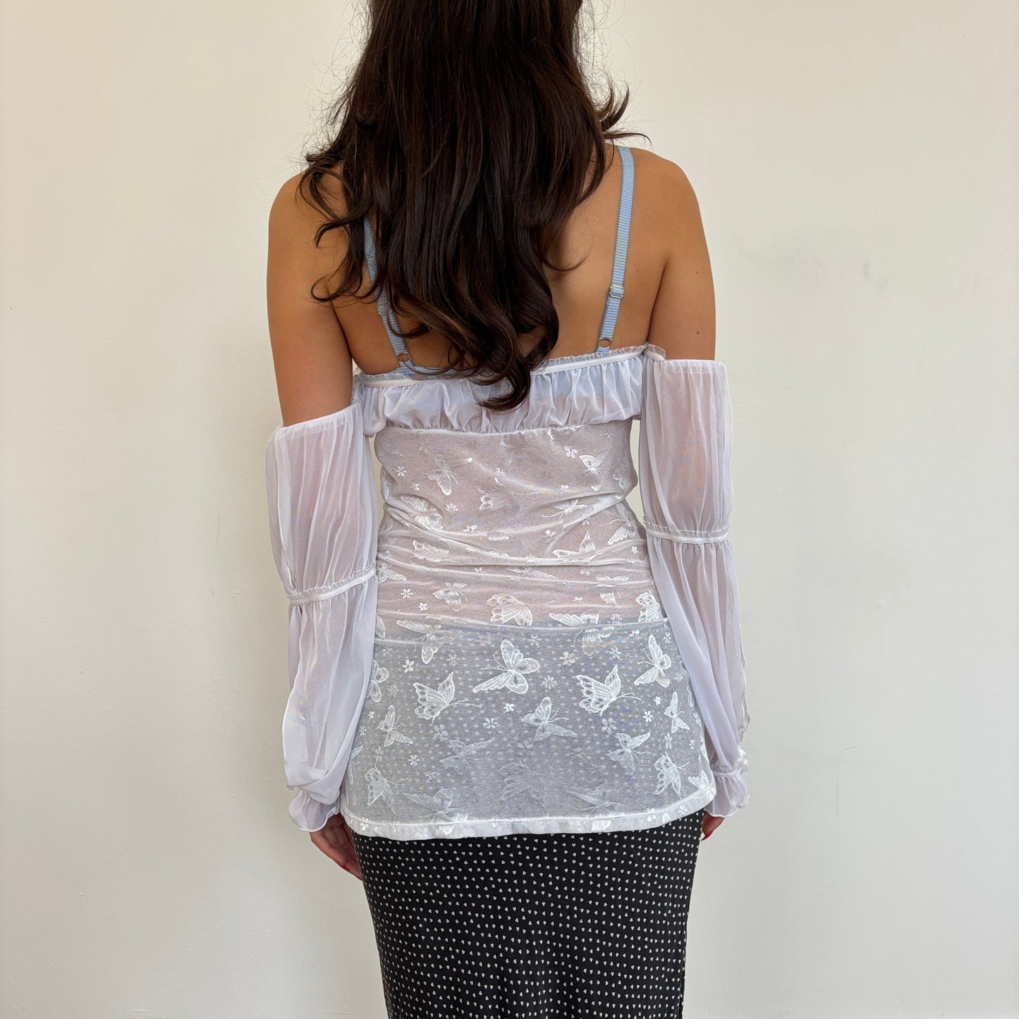 White ruched mesh top - XS/S
