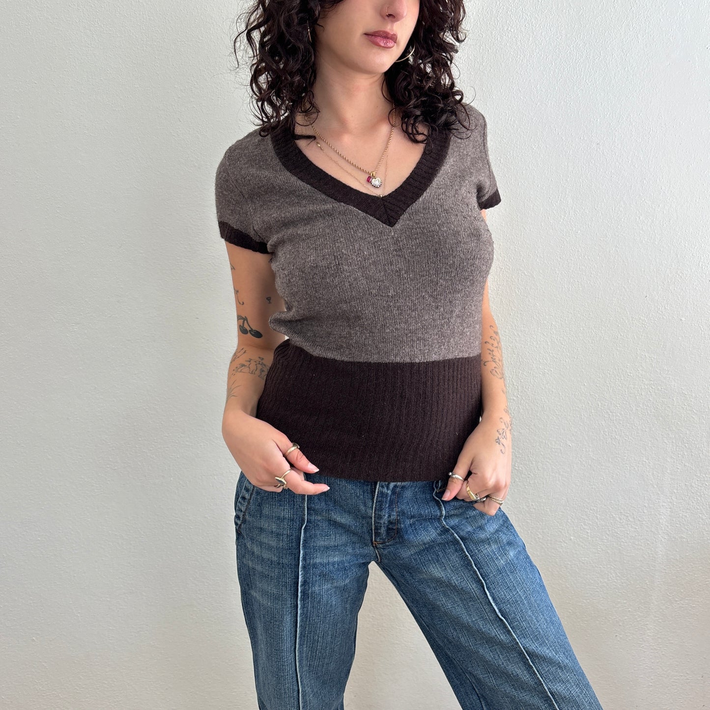 Wool short sleeve top - M
