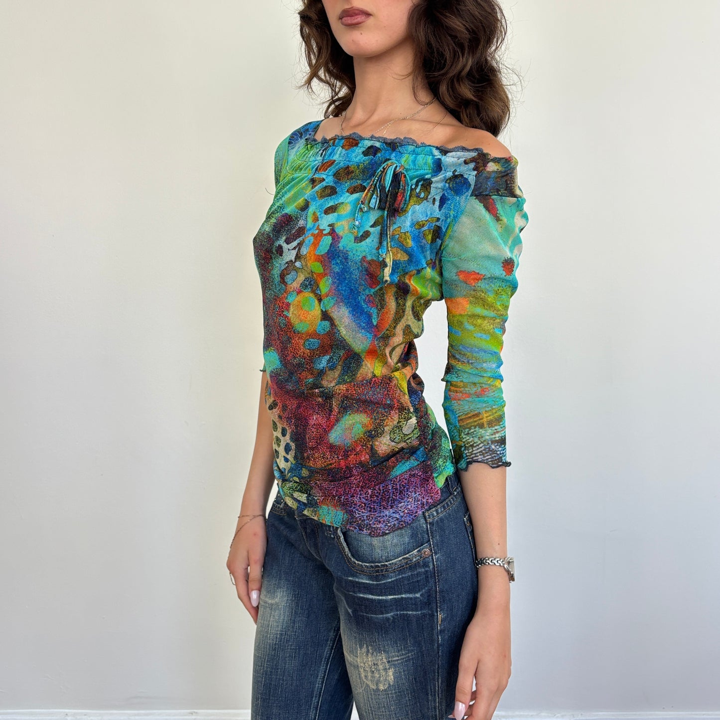 Italian colourful mesh top - S