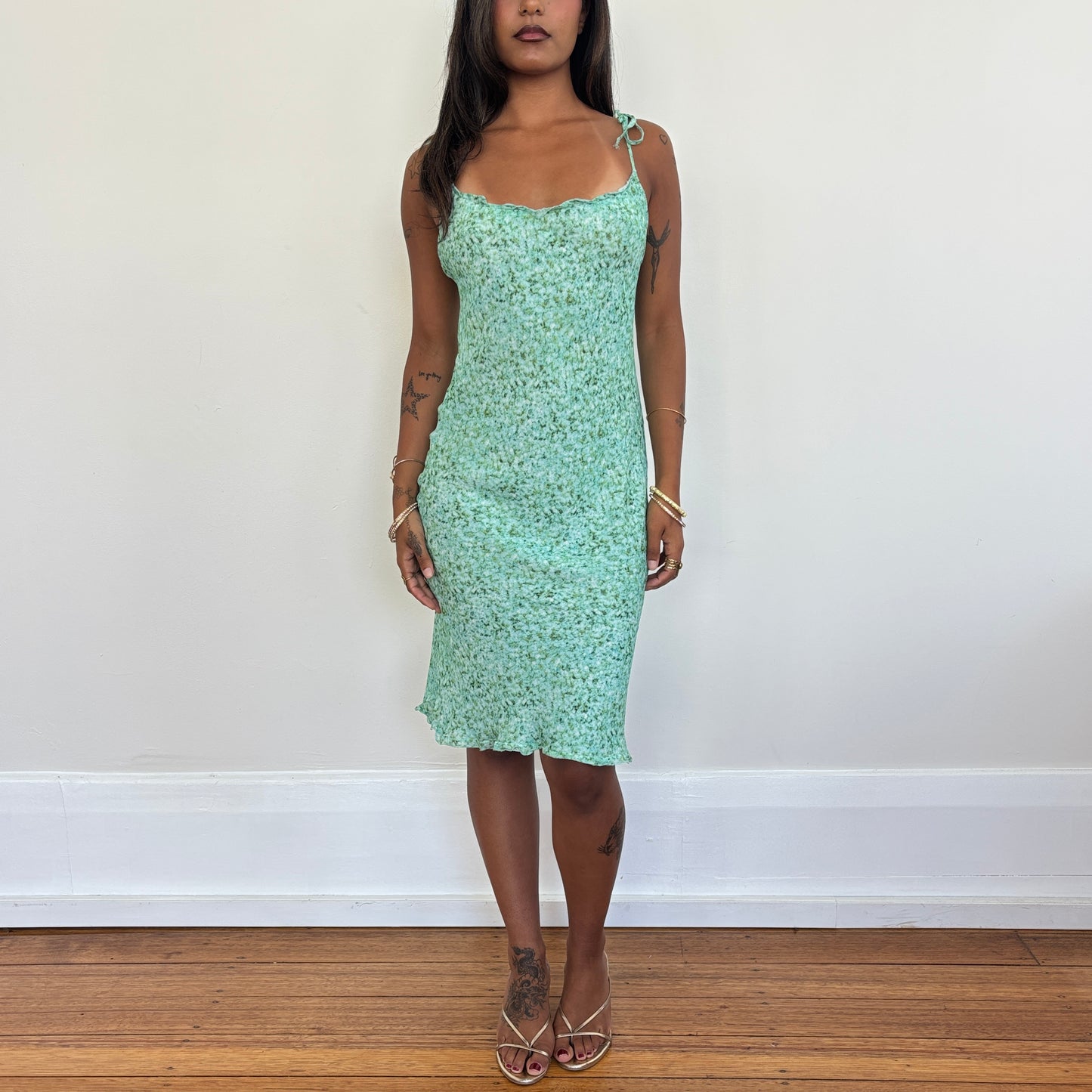 Aqua floral midi dress - XS/S