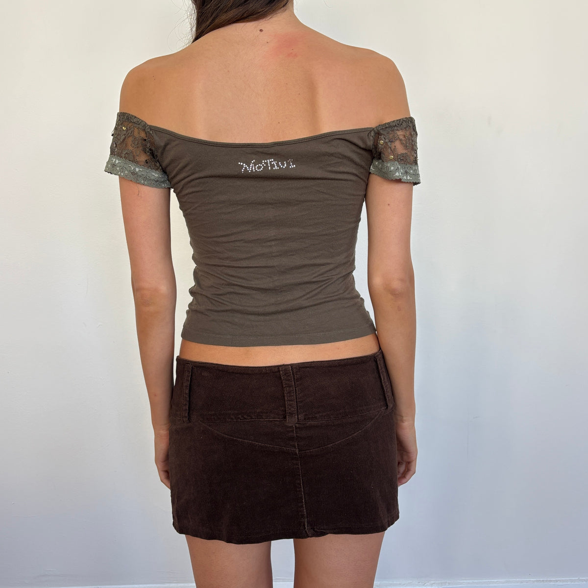 Italian khaki lace top - XS