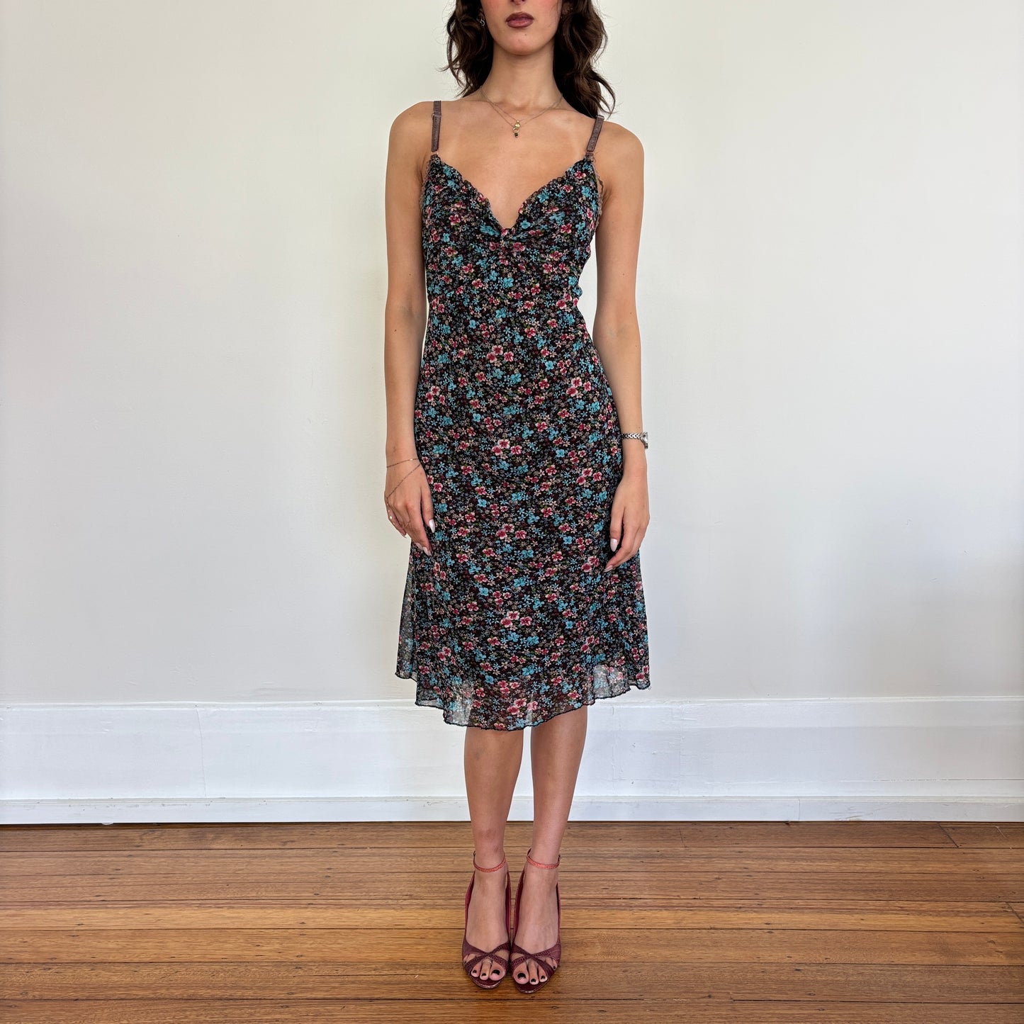 Floral mesh midi dress - M/L