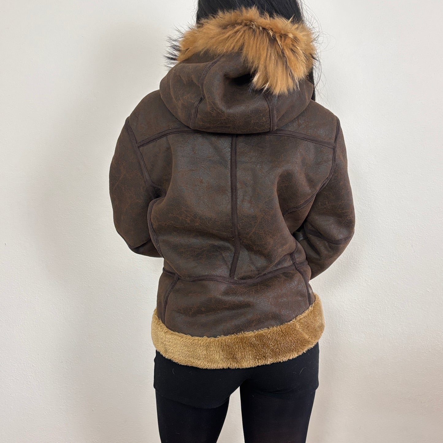 Brown fur hood jacket - L