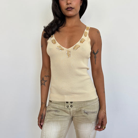 Beige sequin detail top - S