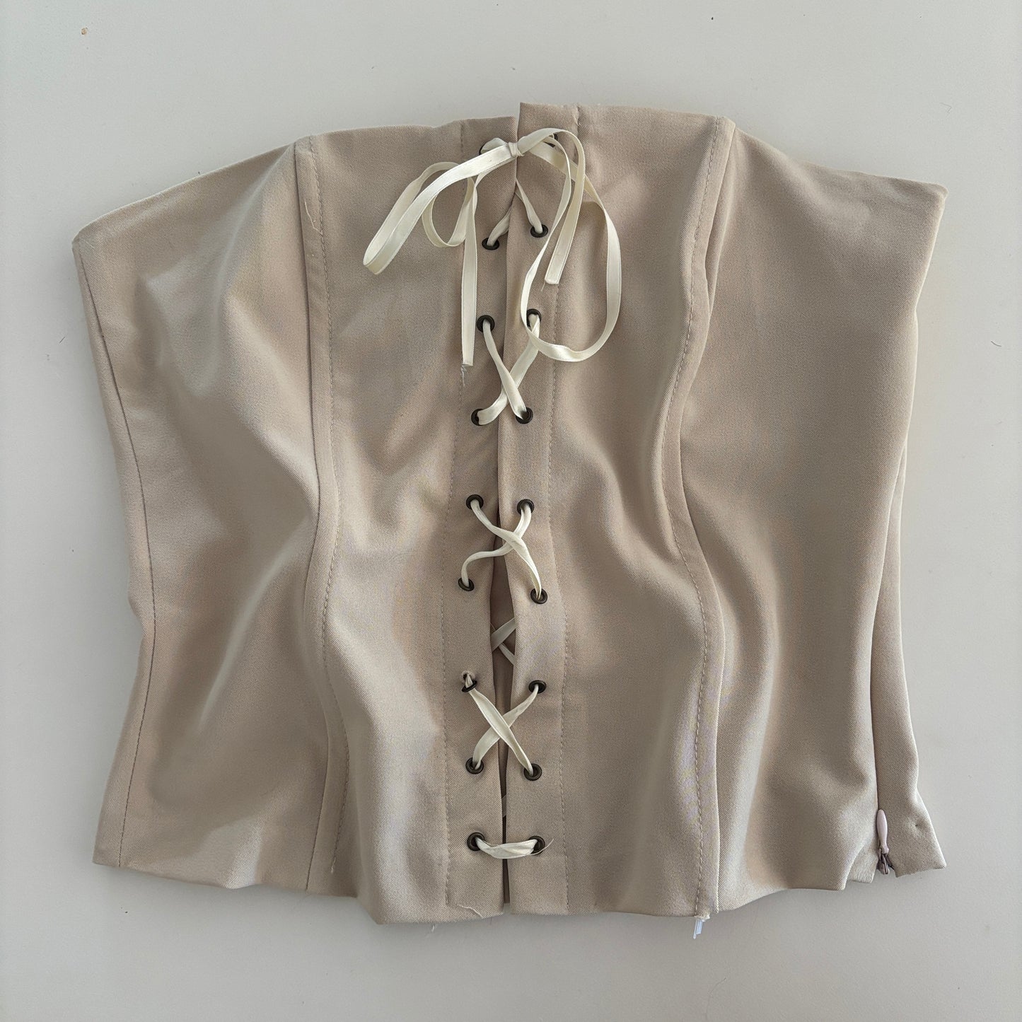 Italian beige lace up top - S/M