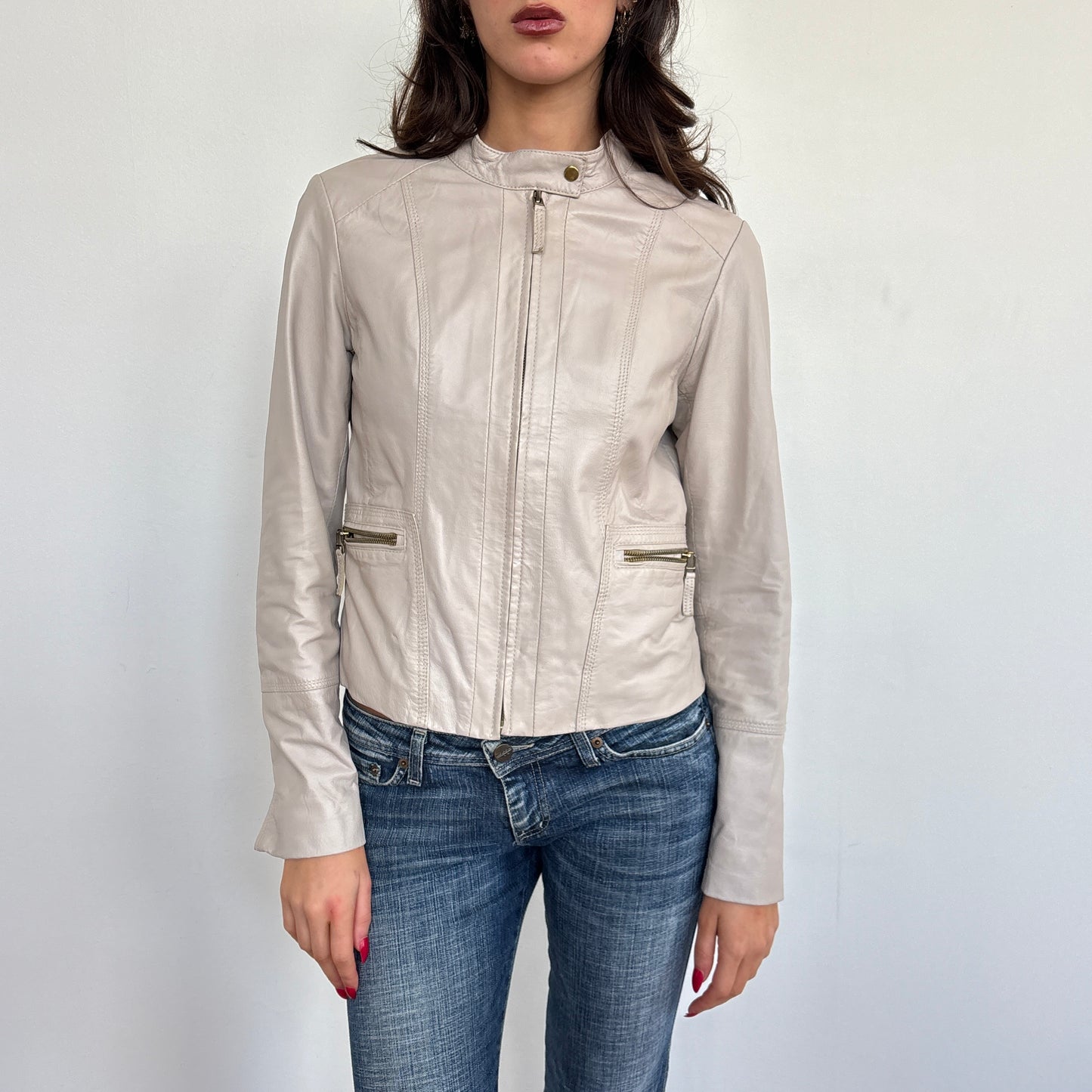 Beige leather jacket - S/M