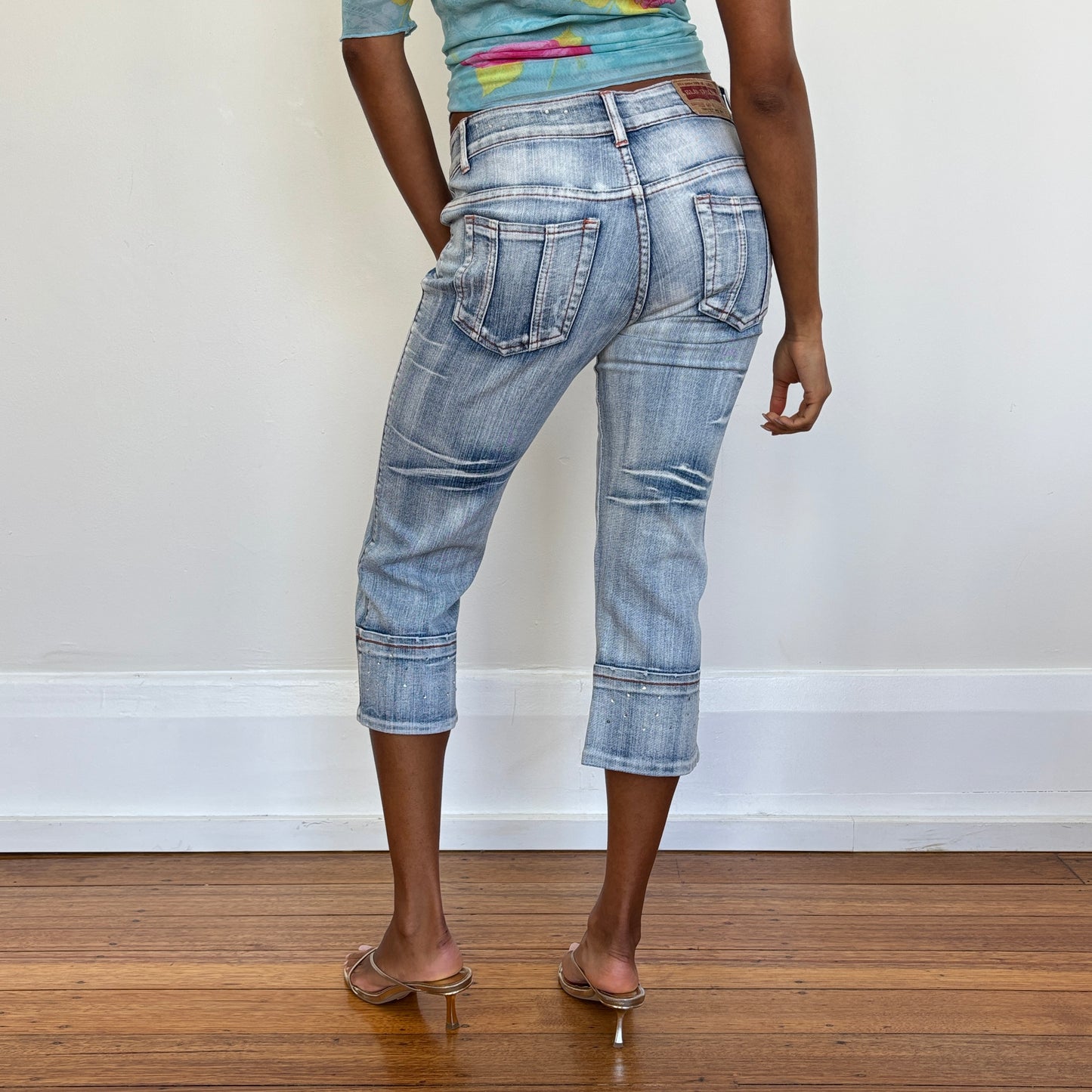 Diamanté denim capris - XS