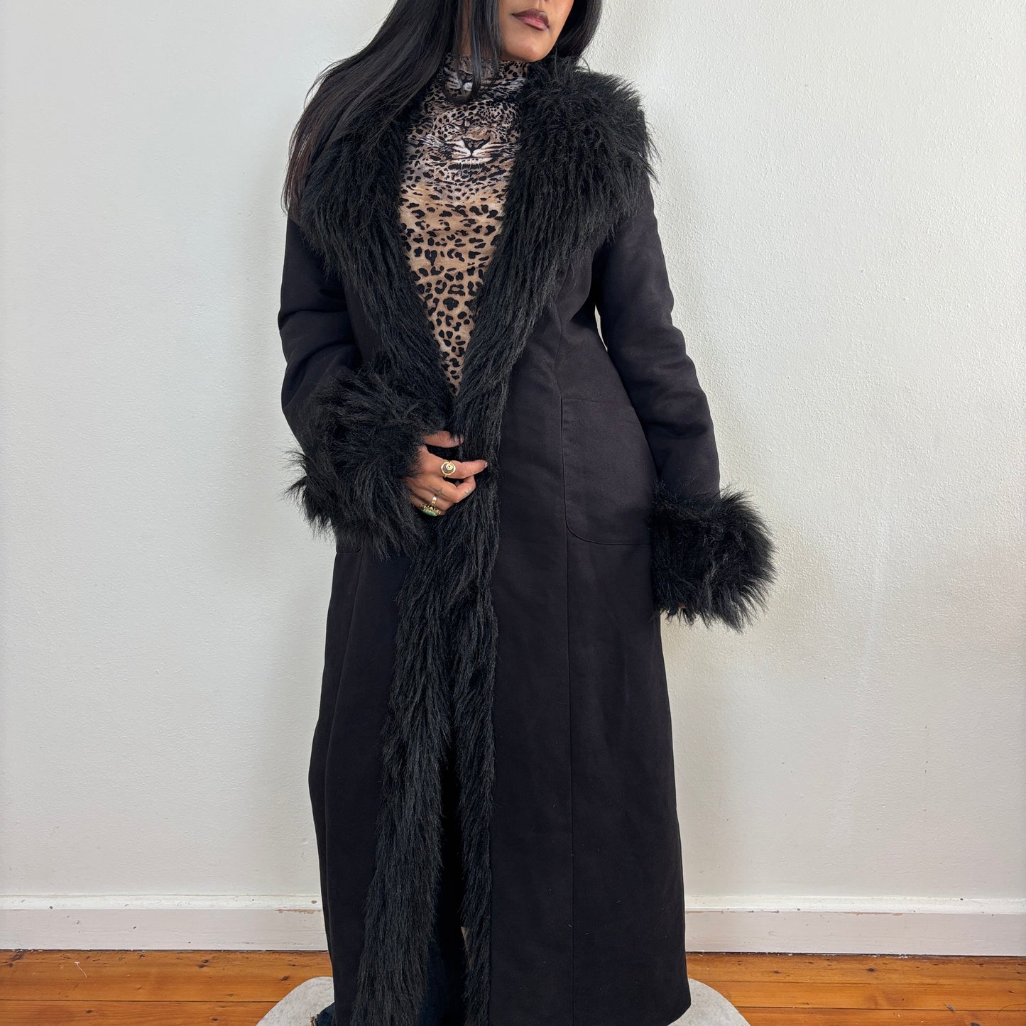 'Motivi' black afghan coat - S/M