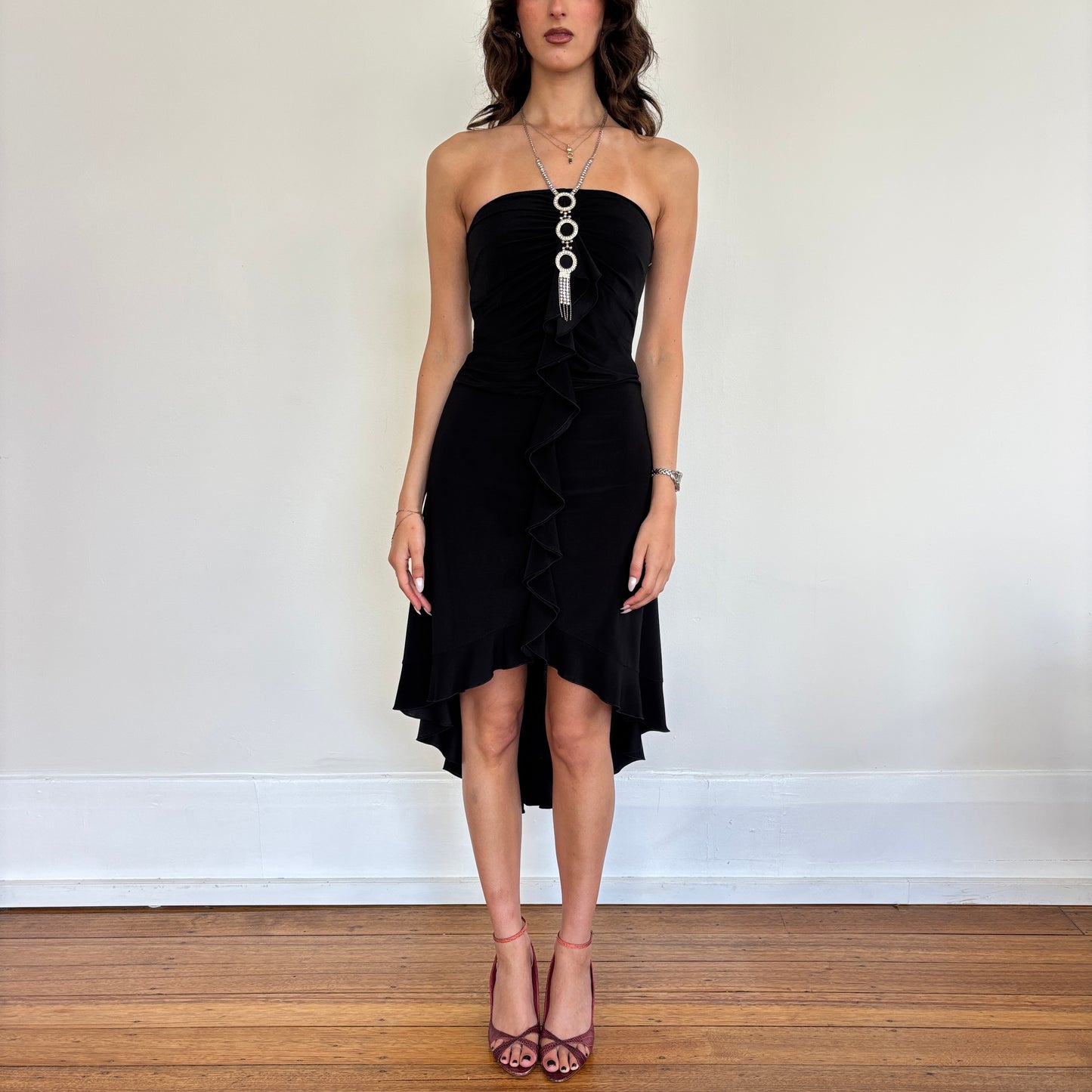 Italian black ruffle midi dress - XS